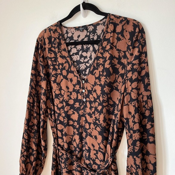 Rails Fabian V Neck Long Sleeve Midi Dress Belt Womens Medium Brown Black Floral - Picture 7 of 15